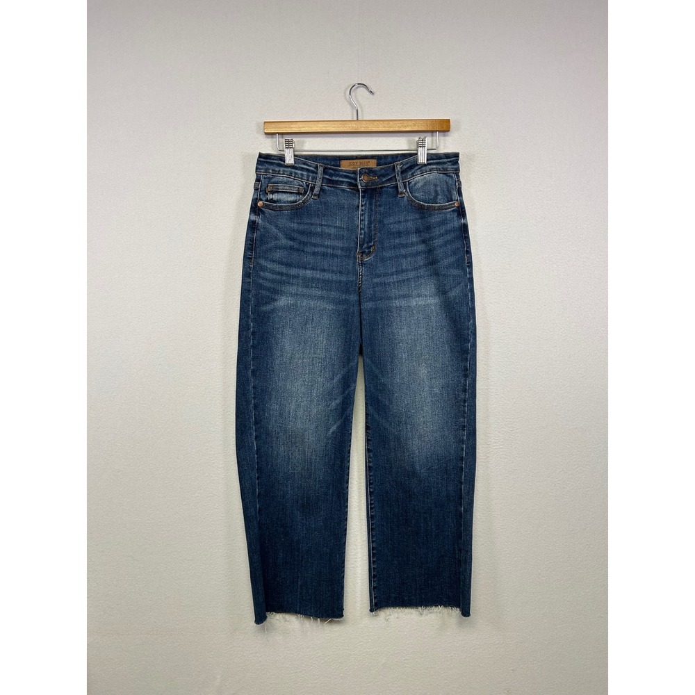 Boho Streetwear Judy Blue Womens 5/27 Blue High Rise‎ Wide Leg Raw Hem Jeans